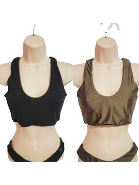 Briavia Ribbed Bikini Top Large Black Olive